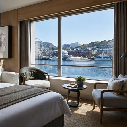 Waterfront room context overlooking Cape Town harbour